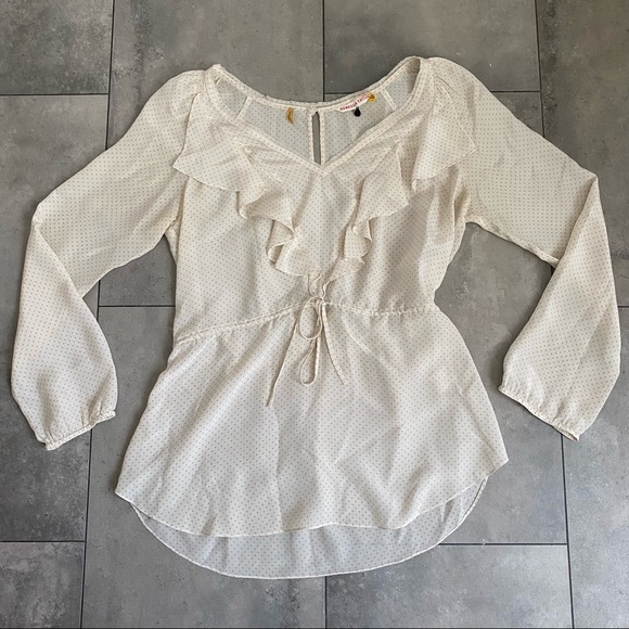 Rebecca Taylor cream ivory silk blouse ruffle pink dot size 2 - Picture 1 of 10